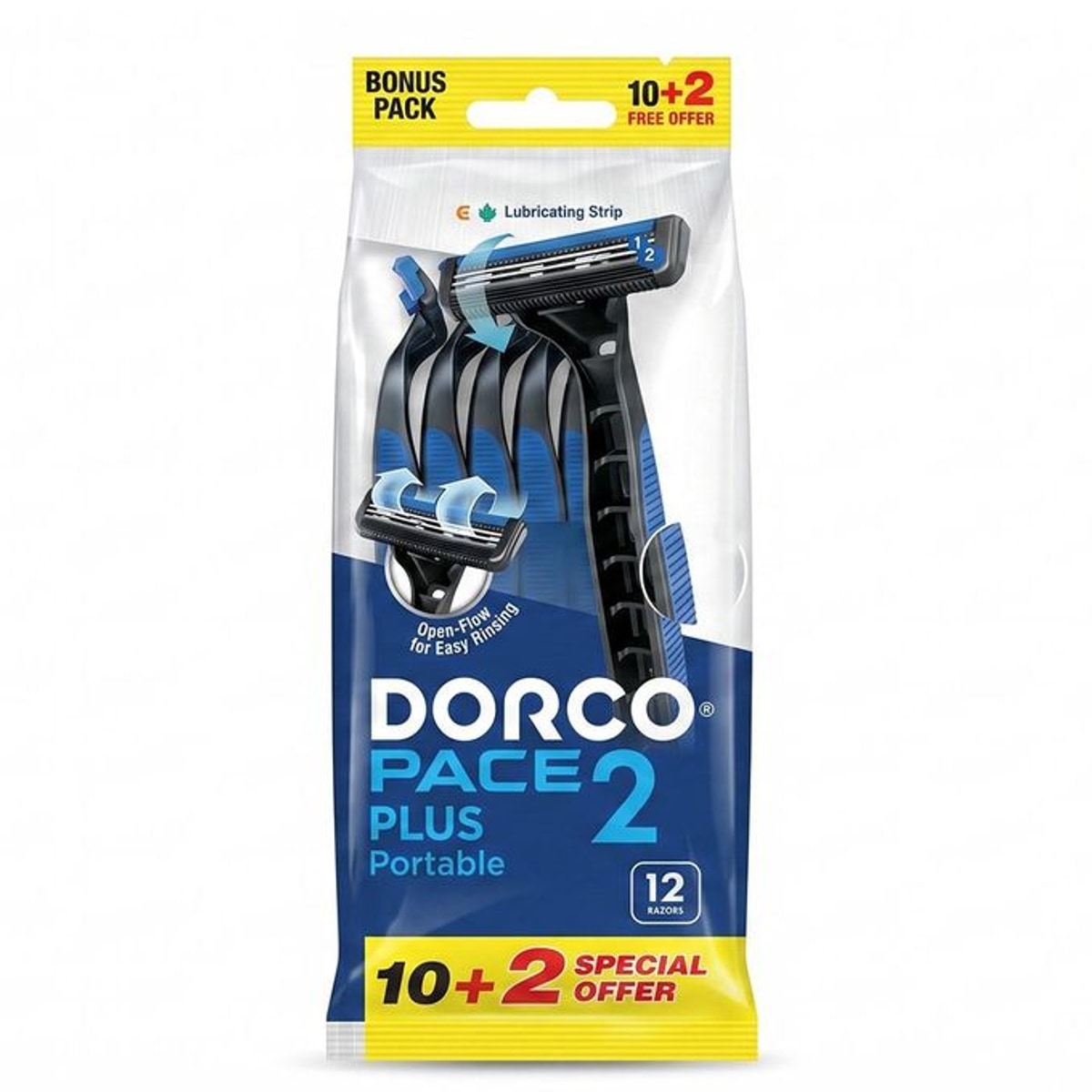 Dorco Men's Razors, 10+2 Pack, Long Rubber Handle