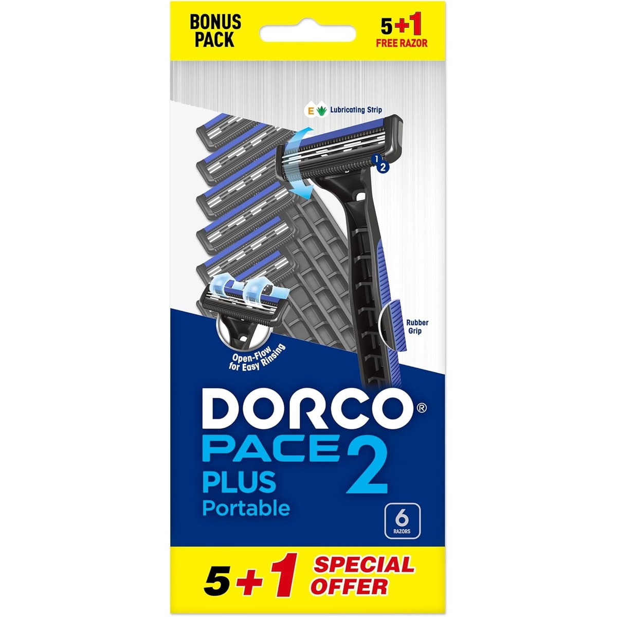 Dorco Men's Razors 5+1 Pack, Long Rubber Handle