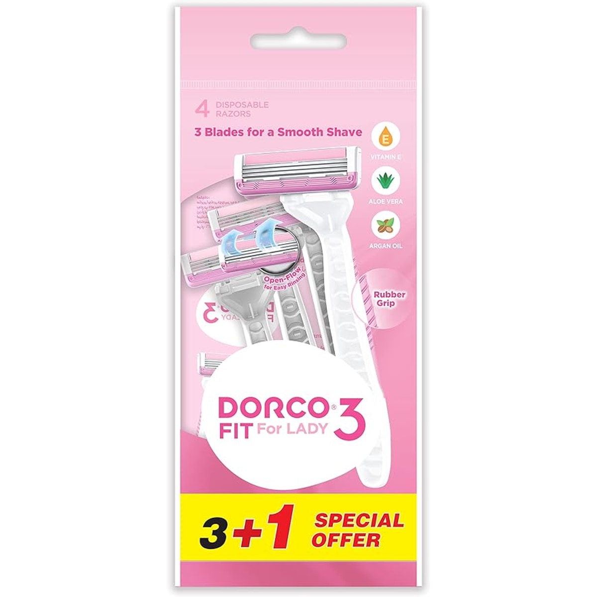 Dorco Women's Razors, 3 Blades, 3+1 Pack