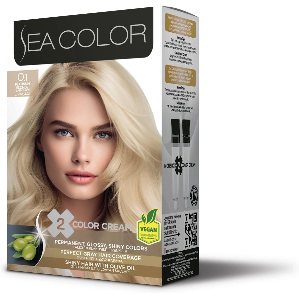SEA COLOR Hair Dye Light Platinum Blonde 0.1 - Box containing 2 x 50ml tubes