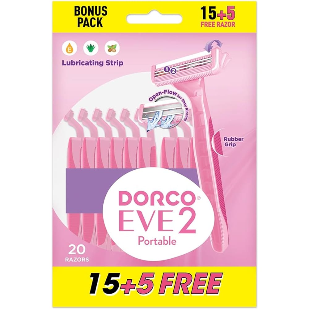 Dorco Women's Razors, 15+5 Pack, Long Rubber Handle
