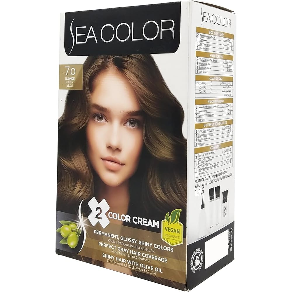 SEA COLOR Blonde Hair Dye 7.0 - Box containing 2 x 50ml tubes