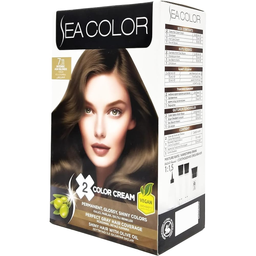 SEA COLOR Hair Dye Olive Blonde 7.11 Box containing 2 tubes * 50