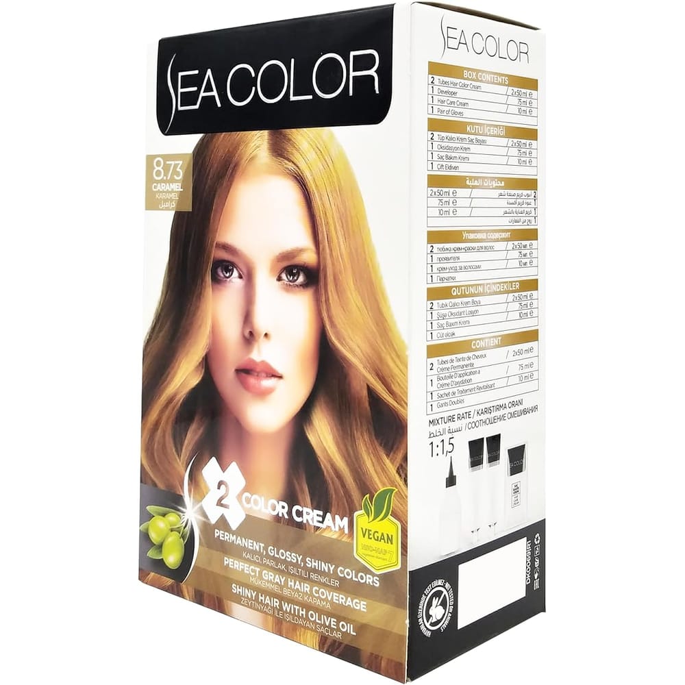 Sea Color Caramel Hair Dye 8.73 - Box containing 2 x 50ml tubes