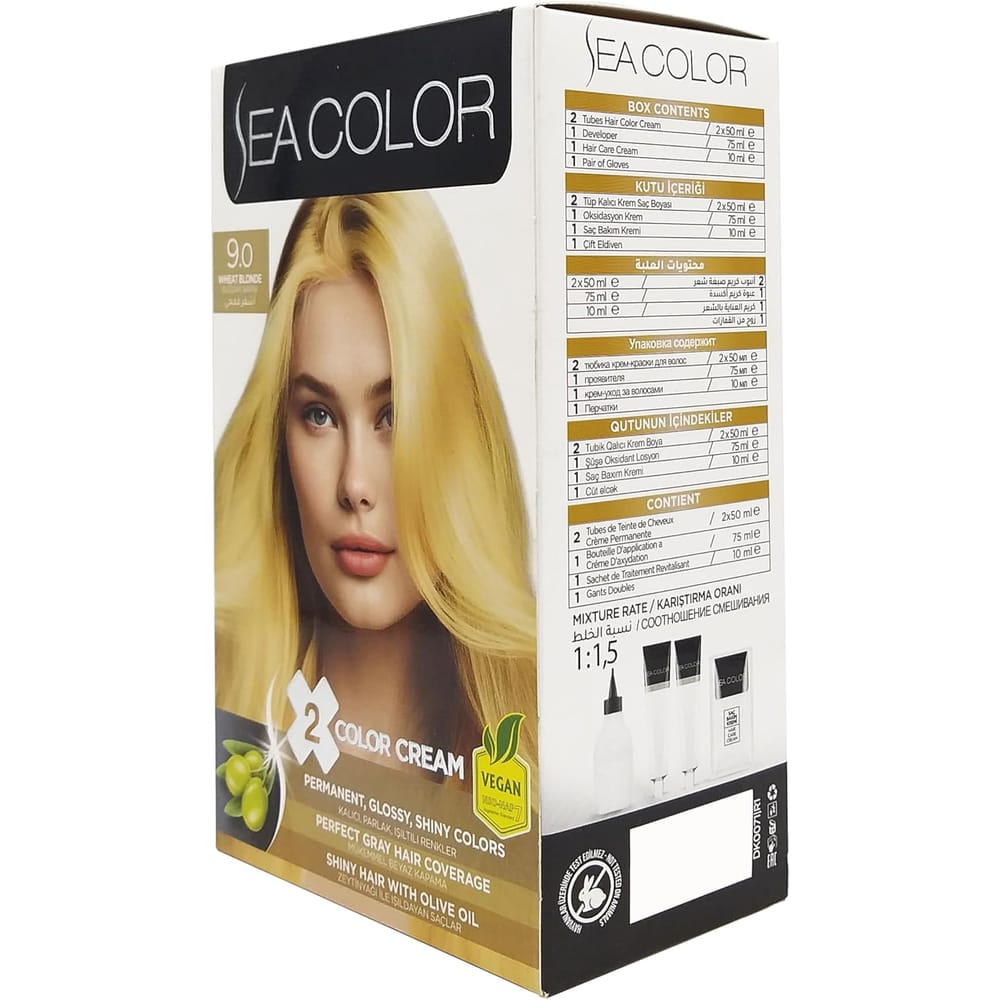 SEA COLOR Hair Dye Wheat Blonde 9.0 - Box containing 2 x 50ml tubes