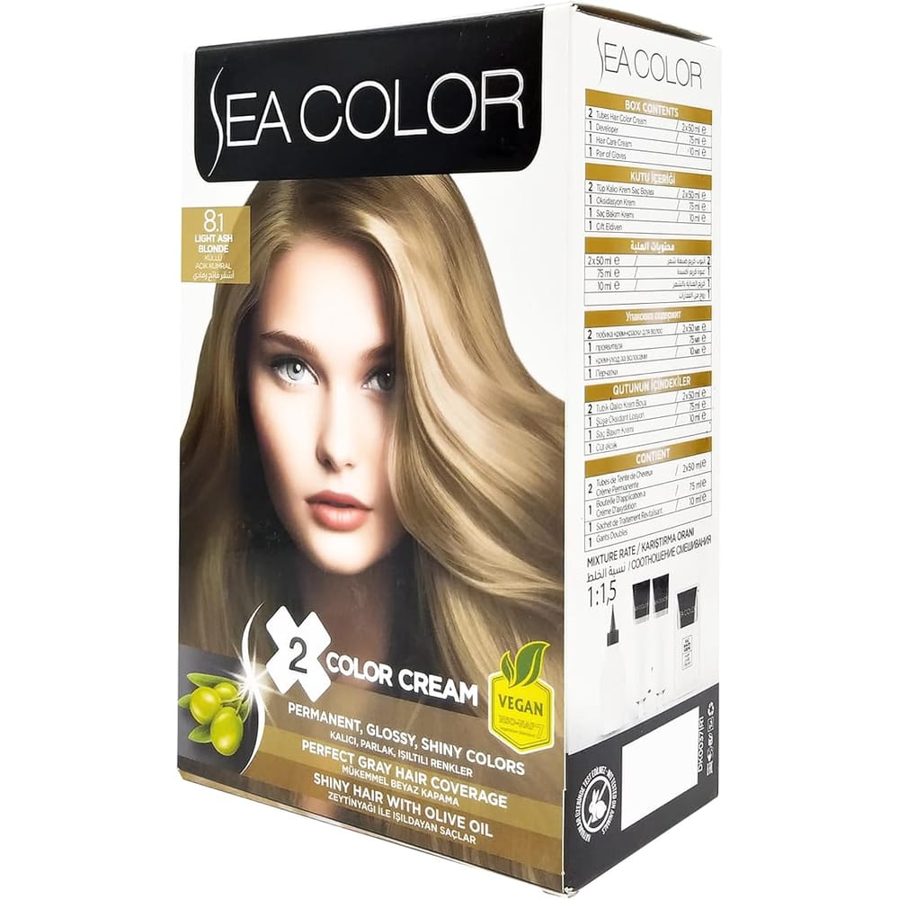 SEA COLOR Hair Dye Light Ash Blonde 8.1 - Box containing 2 x 50ml tubes