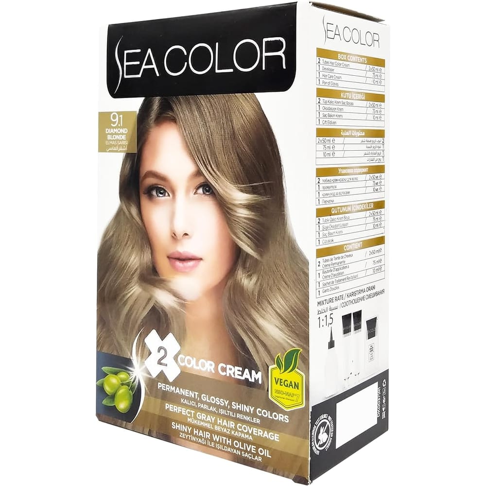 SEA COLOR Hair Dye Diamond Blonde 9.1 - Box containing 2 x 50ml tubes