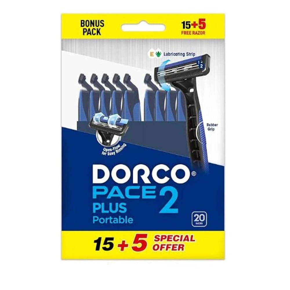 Dorco Men's Razors, 15+5 Pack, Long Rubber Handle