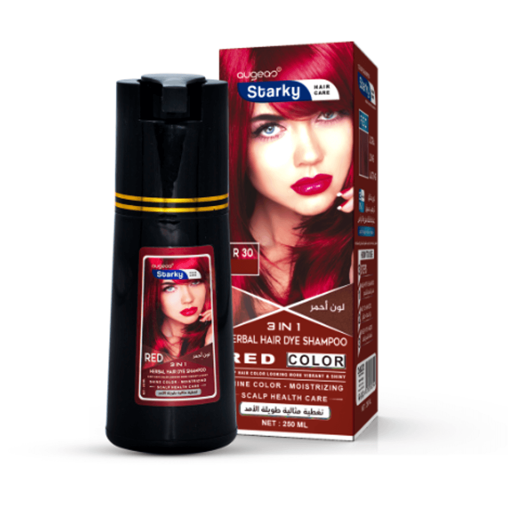 Starky herbal hair dye shampoo 3 in1 red shine color,moisturizing, scalp health care, long lasting hair color -500 ml