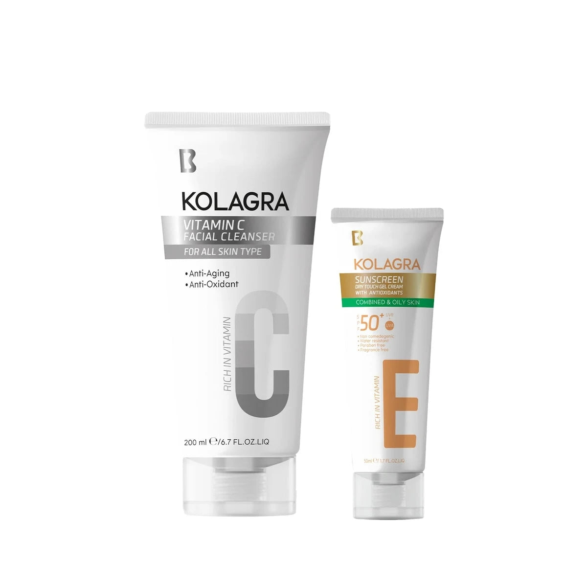 Kolagra Sunscreen Gel 50ml + Kolagra Vitamin C Facial Cleanser 200ml