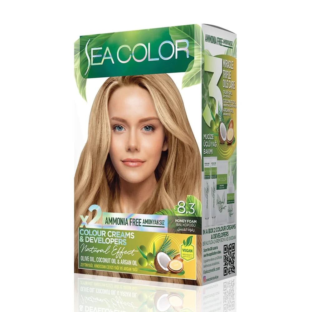 SEA COLOR Honey Foam Hair Dye 8.3 - Box containing 2 x 50ml tubes